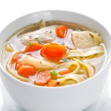 Bowl of chicken soup with vegetables and noodles - saved with clipping path
